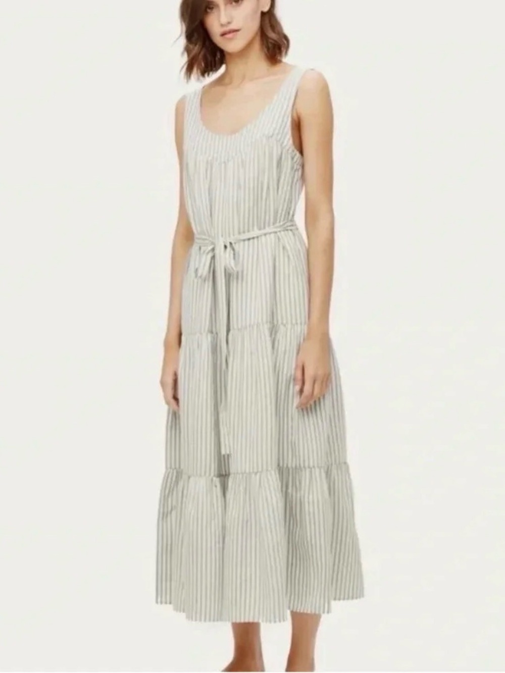 Jenni Kayne Silk Striped Pintucked Midi Dress Small